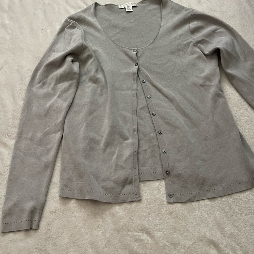 Casual Corner Light Gray Silk Stretch Top